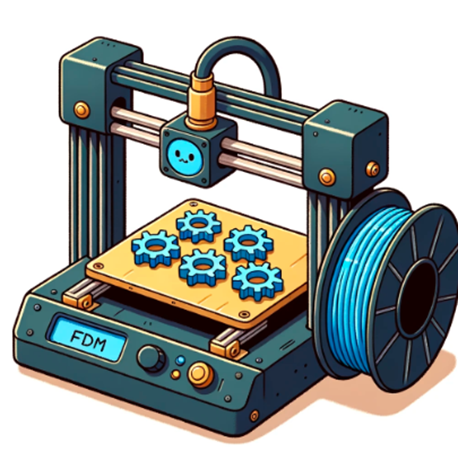 Impresora 3D FDM en proceso de producción, extruyendo filamento capa a capa.